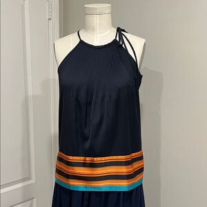 Ann Taylor Black Halter Top with Orange and Teal Stripes